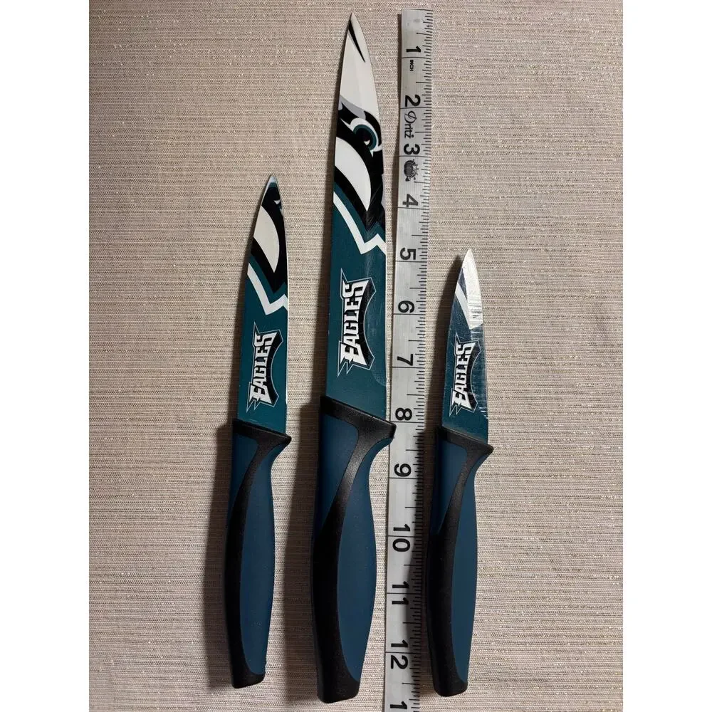 Set of 3 Knives Philadelphia Eagles Stainless Steel Cutlery Team Logo Green